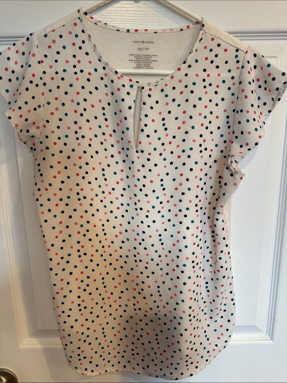 Van Heusen Cream Polka Dot Cap Sleeve Top